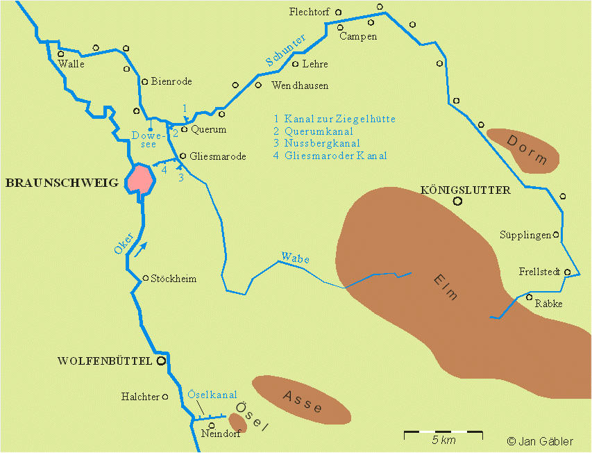 Übersichtskarte der Schunterschifffahrt